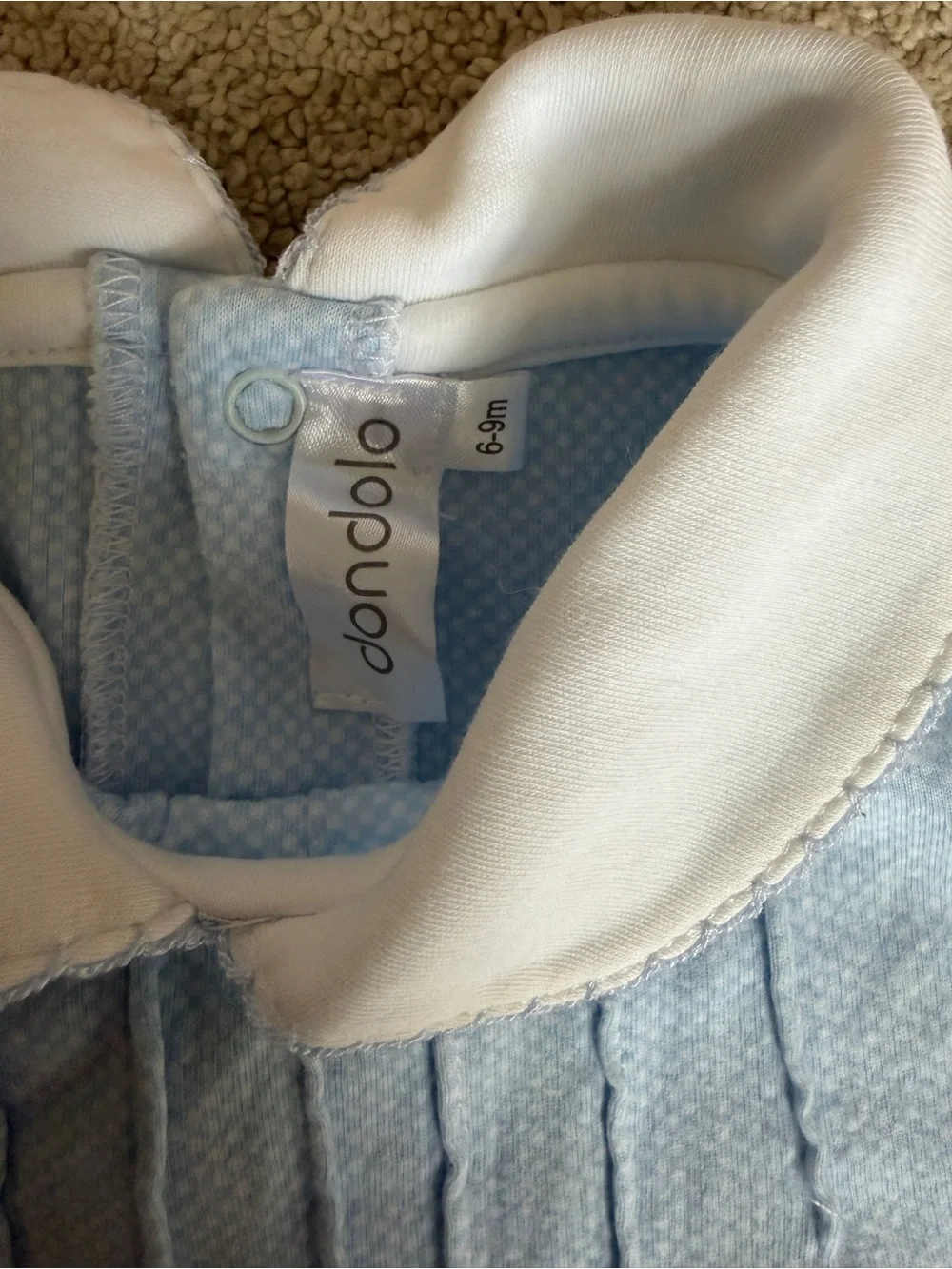 Dondolo Light Blue Ribbed Baby Footed One-Piece with White Collar